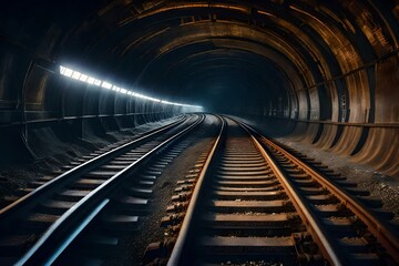 Fototapeta na wymiar illustrated railroad track in tunnel.