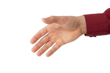 male hand reaching out to shake hands, cut out