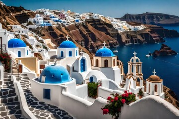 traditional greek architecture in oia, santorini (thira), cycladers, greek islands, greece.