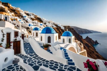 **traditional greek architecture in oia, santorini (thira), cycladers, greek islands, greece.