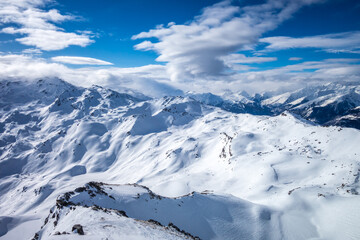 Ski slopes and mountains of Les Menuires in the french alps