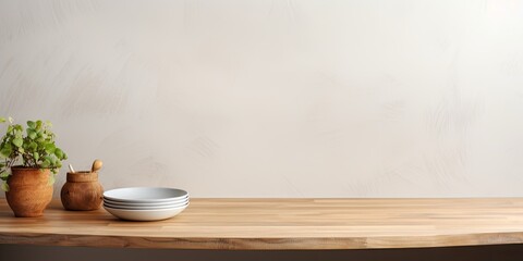 Fototapeta na wymiar Empty kitchen table with wooden pedestal for your decor.