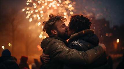 Celebrating New Year, Gay wedding, LGBTQ, Gay marriage, equality and Pride, Couple, Friends