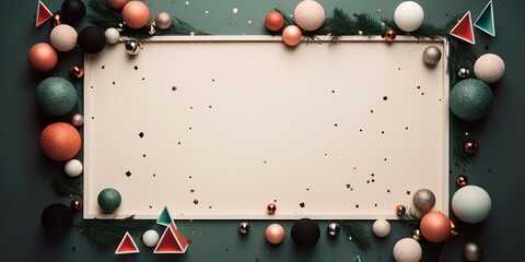 New Year Wishes flat lay frame with a Christmas background in a modern and minimalist style