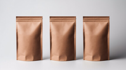 A perspective view of a vertical bag mockup, with front, side and isometric views, is ideal for presenting coffee, food, pet, house related products, and more. - obrazy, fototapety, plakaty