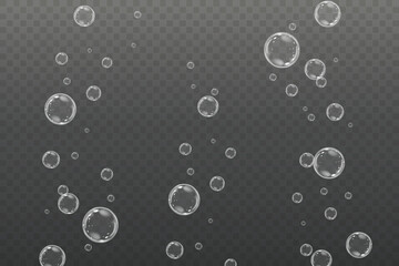 Realistic soap vector bubbles png isolated on transparent background. The effect of falling and flying bubbles. Glass bubble effect.	
 - obrazy, fototapety, plakaty