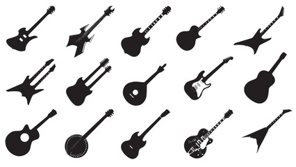 set of silhouettes of guitar - obrazy, fototapety, plakaty