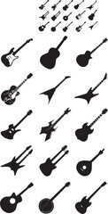 set of silhouettes of guitar