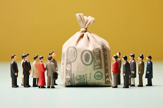 Financial power play, Miniature businessmen figurines on coins, a symbolic representation of strategic decisions and prosperity in stock photos.