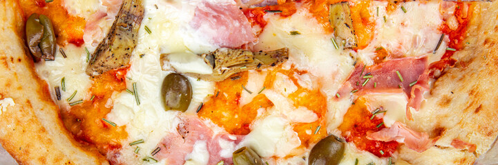 pizza artichoke fast food ham olive fresh eating cooking appetizer meal food snack on the table...