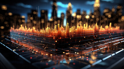 Glowing growth, Business graph illuminated in neon warm light, a visually striking representation of financial success in this captivating stock photo.