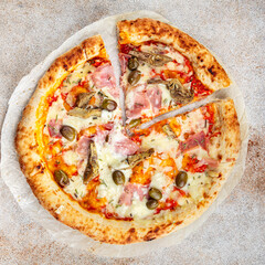pizza artichoke fast food ham olive fresh eating cooking appetizer meal food snack on the table...