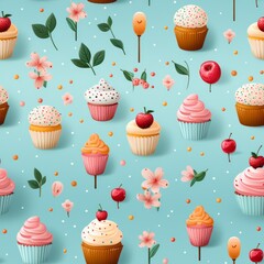 scattering of cakes seamless pattern