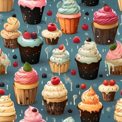 scattering of cakes seamless pattern