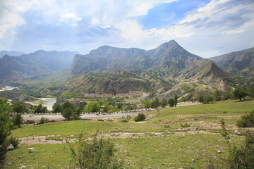 Fototapeta na wymiar Mountain landscape of Dagestan on a summer day.