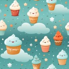 colored cupcakes seamless pattern