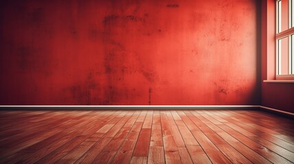Beautiful entirior background for presentation red wall and wooden floor