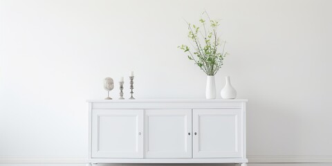 White cabinet in a white setting. - obrazy, fototapety, plakaty