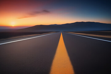 Sunrise Journey: Straight-Forward Concept with an Empty Asphalt Road in the Morning Light