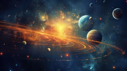 Galactic Fairytale: A Whimsical Solar System Journey on Faded Paper - Enchanting Space Wallpaper