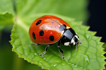 Fototapeta premium ladybug on leaf. Generative Ai