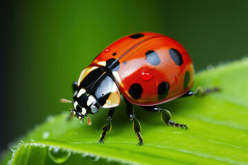 Fototapeta premium ladybug on leaf. Generative Ai
