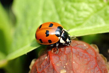 Fototapeta premium ladybug on leaf. Generative Ai