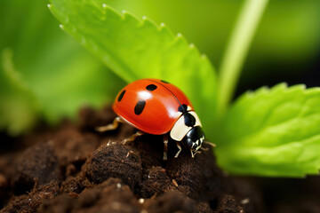 Fototapeta premium ladybug on leaf. Generative Ai