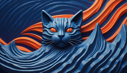 beautiful a cat 3d relief wallpaper generative ai