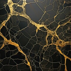 Black, square Chemigram with gold veins