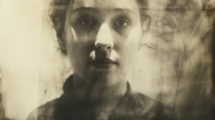Calotype print style photo of young woman.