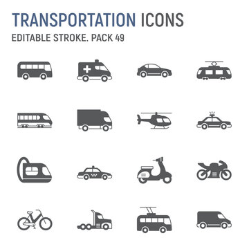 Transportation glyph icon set, vehicle collection, vector graphics, logo illustrations, transport vector icons, vehicle signs, solid pictograms, editable stroke