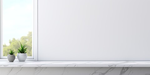 White wall background with marble table and window shadow for product display mockup. - obrazy, fototapety, plakaty