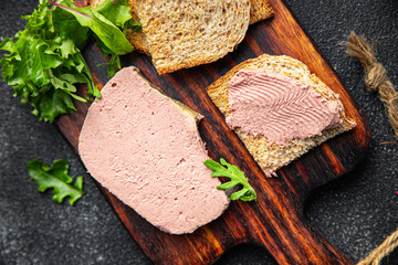 pate foie gras duck liver appetizer meal food snack on the table copy space food background rustic top view
