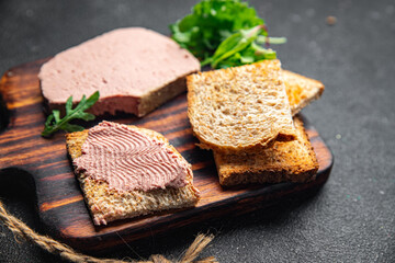 pate foie gras duck liver appetizer meal food snack on the table copy space food background rustic top view
