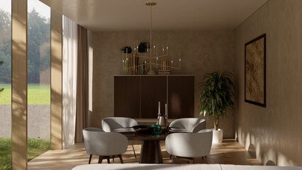 Large luxury modern bright interiors Living room mockup illustration 3D rendering computer digitally generated image