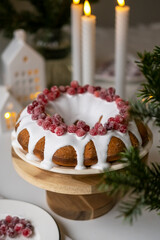 Christmas wreath cake decorated icing and sugared cranberries