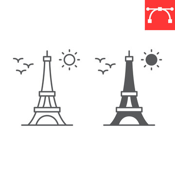 Eiffel tower line and glyph icon, valentines day and Paris, Eiffel tower vector icon, vector graphics, editable stroke outline sign, eps 10.