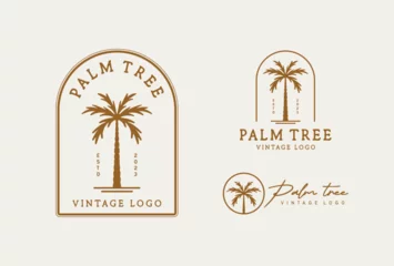 Rolgordijnen Palm tree vintage logo design template  © Fajarrabadi