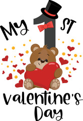 My First Valentines Day  Vector Sublimation T-Shirt Design
