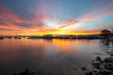 Sunrise over Old Fishermans Wharf in Monterey, CA