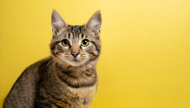 Cute cat on the yellow background.