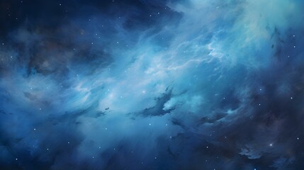 Blue Cosmic Background with swirling Galaxies and Nebulae