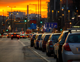 Rush Hour Glow: Evening Traffic in Warsaw