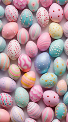 Fototapeta na wymiar Colorful Easter Eggs decorated for easter party concept in a flat lay background color