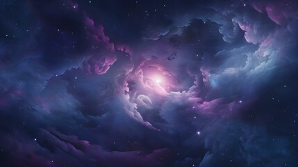 Naklejka na ściany i meble Dark Purple Cosmic Background with swirling Galaxies and Nebulae
