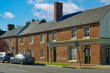 Row of brick houses in the Princess Anne Street historic district of Fredericksburg, Virginia