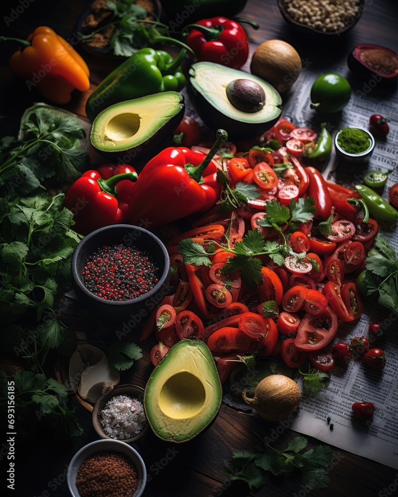 Aufkleber A table filled with a diverse range of fresh vegetables, creating a vibrant display.