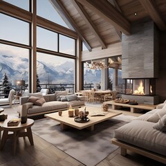 alpine chic style living room interior design