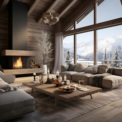 alpine chic style living room interior design